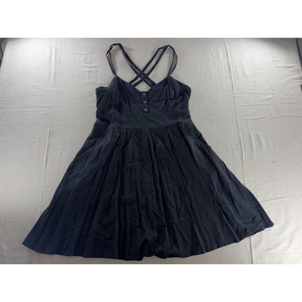 Express Black Skater Dress Medium Strappy Sweetheart Button Front Pocket Mini M